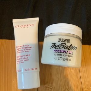 Clarins Body Lotion and Pink The Balm Coconut Oil